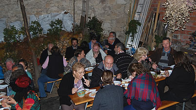The alpendre looked like a well visited restaurant Everyone tucked in