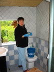 Cleaning after the tiler - Monika thought she was on holiday